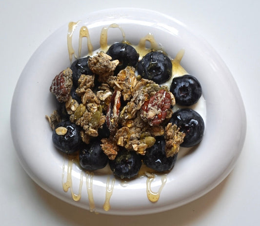 blueberry black sesame yogurt bowl ft. black sesame granola