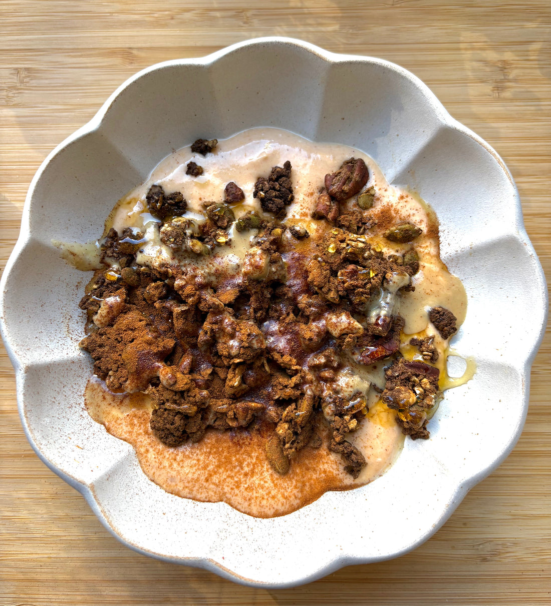 pumpkin spiced tahini protein yogurt bowl