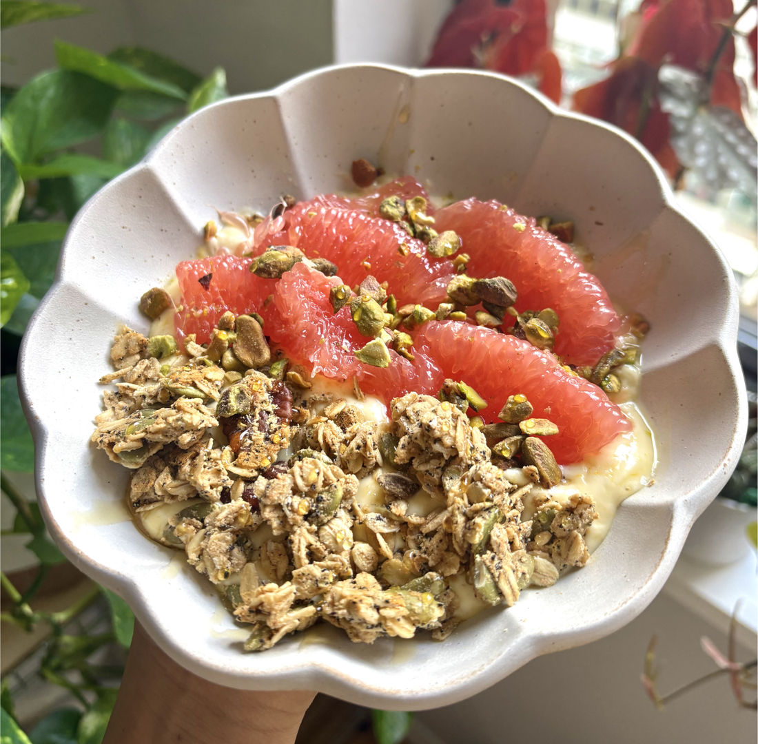 grapefruit yuzu pistachio yogurt bowl ft. earl grey yuzu granola